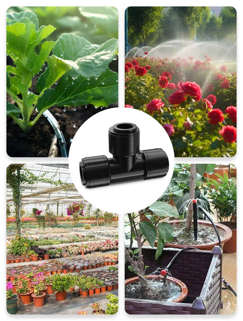 16 Pack One Quarter Inch Quick Connect Drip Irrigation Tee Fittings For One Quarter Inch Tubing No Tools Needed Leak Free Durable