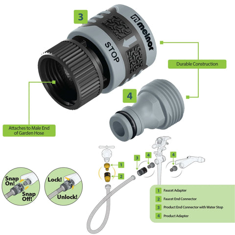 6 Piece Quick Connect Starter Set For Garden Hose Fittings With Water Stop And Easy Tool Swap Adapters And End Connectors Black And Grey