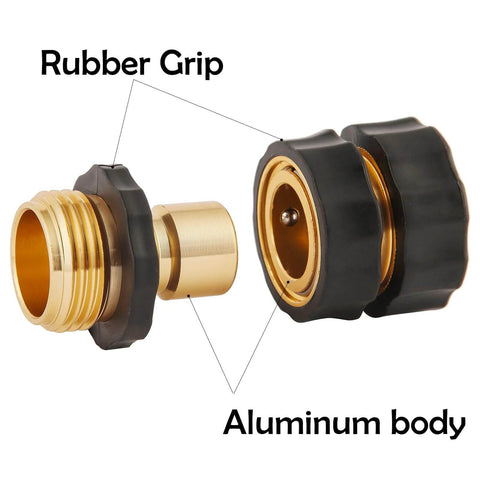Six Pack Quick Connect Hose Fittings Kit For Garden Hose Three Quarter Inch GHT With Six Female And Six Male Quick Connectors shown