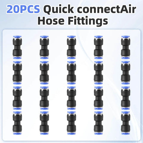 20PCS One Quarter Inch Quick Connect Pneumatic Fittings Straight Union Coupler Push To Connect For Air Hose And Air Compressor