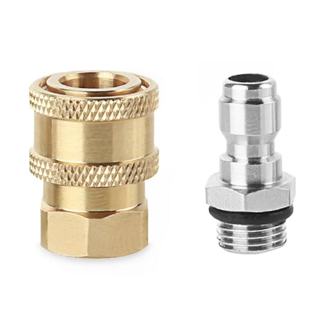 Pressure washer adapter set, 2-pack: brass female quick-connect and silver plug connector with rubber gasket