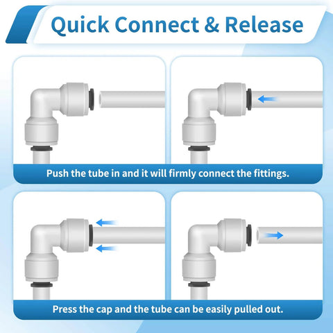 Diagram showing installation of One Quarter Inch Quick Connect Water Line Fittings Kit With Ball Valve Check Valve Tee Elbow And Y Fittings
