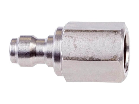 Quick-Disconnect Fitting For PCP Air Rig Systems, 1/8 BSPP Female Threads, Steel Build, 5000 PSI Rated, Delrin Seal Included, High-Pressure Air Line Connector, Silver, side view