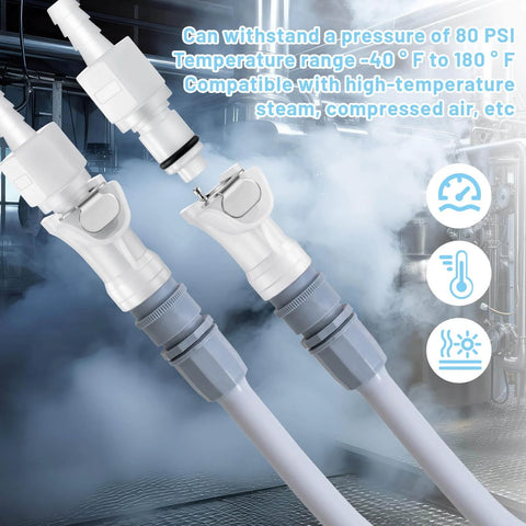10 Pcs 1/4 Inch Quick Disconnect Hose Barb Insert Fittings Set With Plastic Male And Female Couplers, installed view