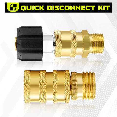 Brass M MINGLE pressure washer adapters, 8-pack with M22 swivel to 3/8 in quick connect and 3/4 in quick release.