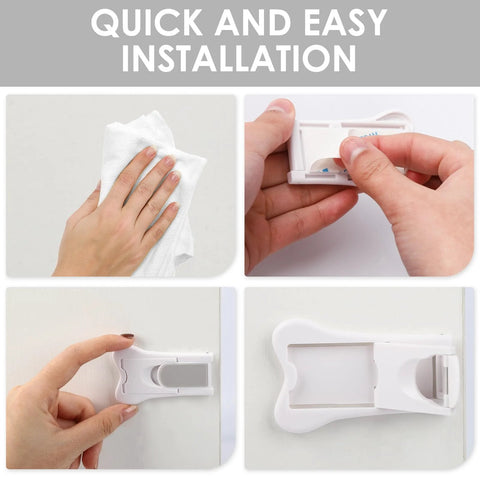 2 Pack Sliding Door Locks And Window Stoppers For Cabinets Closets Windows And Sliding Glass Doors Durable Plastic Construction Protects Children And Pets With Safe No Drill Installation For Home Office, shown during installation steps