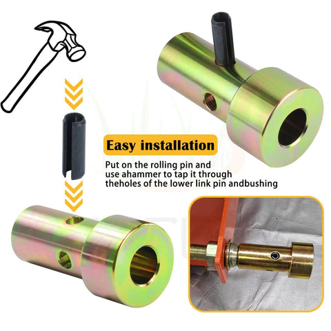 Two Pack Cat 1 Quick Hitch Adapter Bushing Kit For Category I 3-Point Tractors Include 5-1/2 Inch Top-Link Pin shown with installation guide