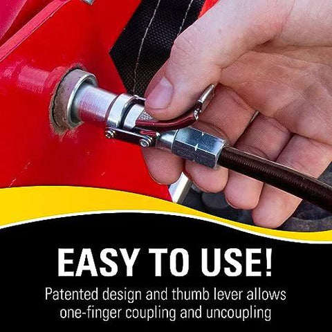 Beefy Heavy Duty Quick Release Grease Coupler 1/8 In NPT 1 Pack With Integrated Non Return Valve in use on equipment