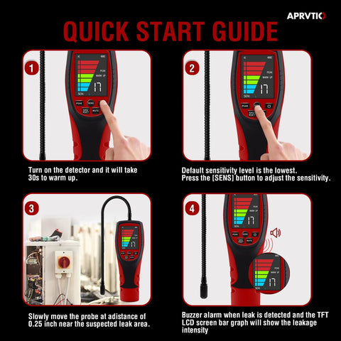 Aprvtio ALD-200 PRO handheld HVAC refrigerant leak detector with 2.6-inch color display and visual/audible alarm