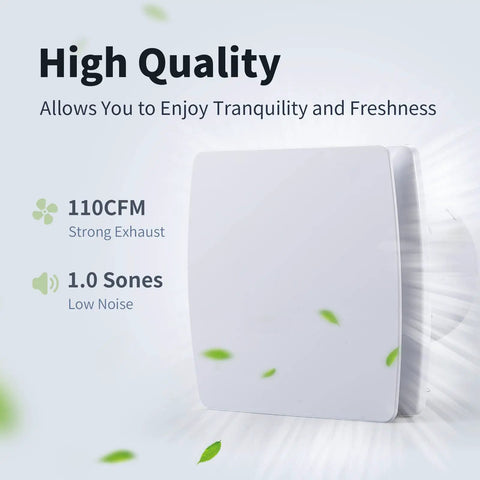 Quiet 110 CFM Exhaust Fan With 1.0 Sones White Square Ceiling Or Wall Mount for bathroom, corridor, office, laundry or shop