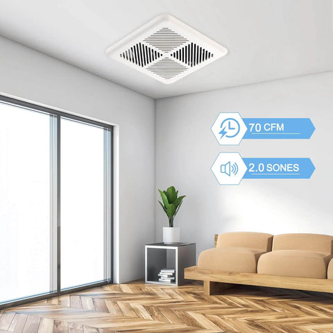 Very Quiet 70 CFM Bathroom Exhaust Fan With 2.0 Sone No Attic Access Needed Energy Star Certified Easy Ceiling Mount 3 Inch Duct
