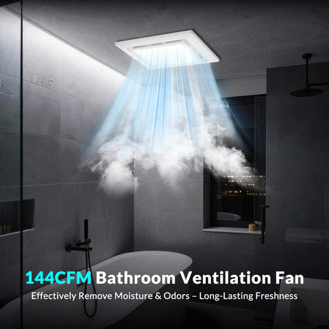 Installed Ultra Quiet Bathroom Exhaust Fan With Light 144 CFM 1 Sone DC Motor 35W 6500K 1200LM LED in modern bathroom
