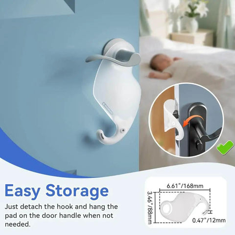 2 Pack Quiet Close Door Silencer Cushions for Noise Reduction, installed on a nursery door handle, transparent design.