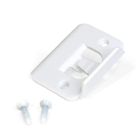 White door silencer strike plate with screws, designed to reduce noise, flexible and durable, single pack, easy install.