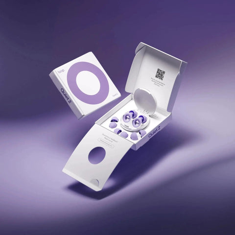 Ultra comfortable, reusable ear plugs engineered for sleep, study, travel and quiet moments, featuring four tip sizes in open box