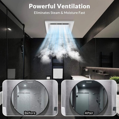 Ultra Quiet Bathroom Exhaust Fan With Light 144 CFM 1 Sone DC Motor eliminating steam in shower