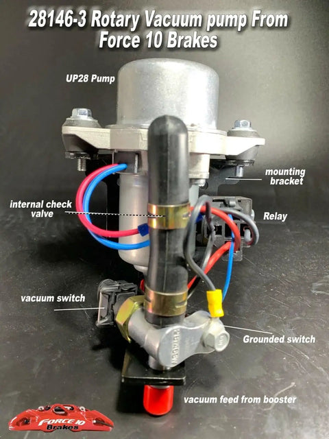 Ultra Quiet Rotary Vane Vacuum Pump For Brake Boosters showcasing components and wiring, ideal for Turbo and Big Cam Engines