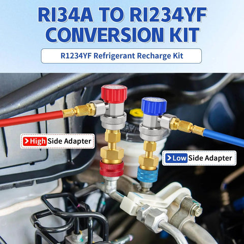 R1234YF To R134A Quick Coupler Kit For Automotive AC DIY Friendly Dual Side Adapters with 14 mm high and low side connections