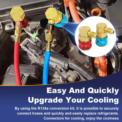 R134a Quick Coupler Kit For Car Air Conditioning Freon Fittings DIY Friendly Brass 6 Ball Quick Connect in engine view