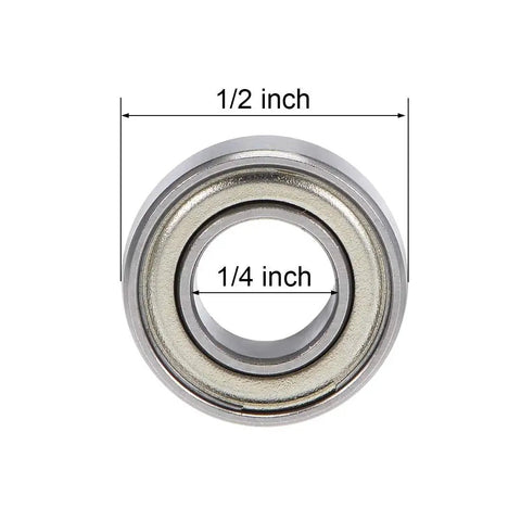 R188ZZ Double Shielded Deep Groove Ball Bearings Chrome Steel One Quarter Inch Bore One Half Inch Outer Diameter Three Sixteenth Inch