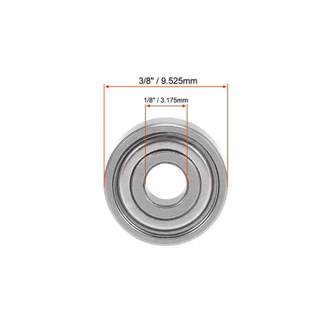 R2ZZ Deep Groove Ball Bearing 1/8 Inch Inner Diameter 3/8 Inch Outer Diameter 5/32 Inch Width front view with measurements
