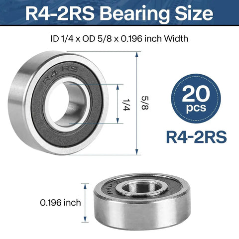 R4-2RS Double Sealed Miniature Bearings One Quarter Inch ID And Five Eighths Inch OD 0.196 Inch Thick 20 Pack