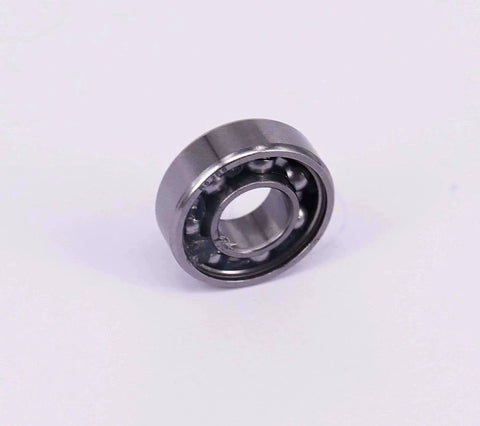 Close-up of a single 10 Sealed Bearing R6-2RS 3/8''x 7/8''x 9/32'' Miniature Ball Bearing with chrome finish