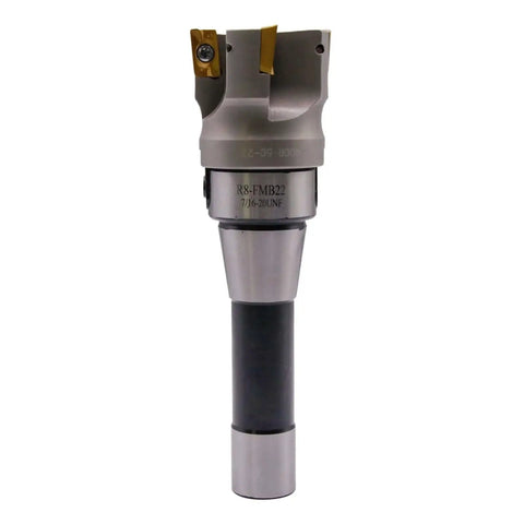 R8 Shank Face End Mill Arbor Kit With 7/16-20UNF Thread, 400R-50-22-4T 50mm 4-Flute Cutter Bore 22mm, front view