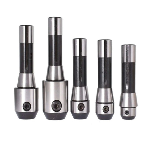 Five Piece R8 End Mill Holder Set With One Quarter Three Eighths One Half Five Eighths And Three Quarters Diameters Premium Alloy Forged Tool Steel Smooth Face Arbor Precision Ground Adapter For Bridgeport Type Milling Machines