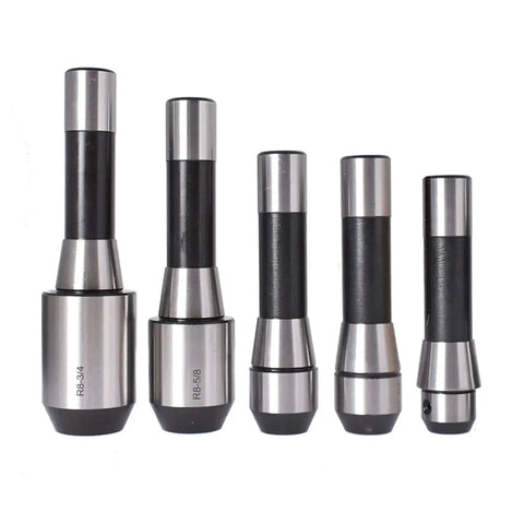Five Piece R8 End Mill Holder Set With One Quarter Three Eighths One Half Five Eighths And Three Quarters Diameters Premium Alloy Forged Tool Steel Smooth Face Arbor Precision Ground Adapter For Bridgeport Type Milling Machines