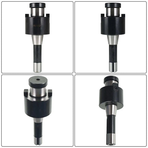 R8 Face Mill Holder With 1-1/4 Inch Arbor 7/16-20UNF Drawbar Thread Shell Mill Arbor, front and side views displayed.