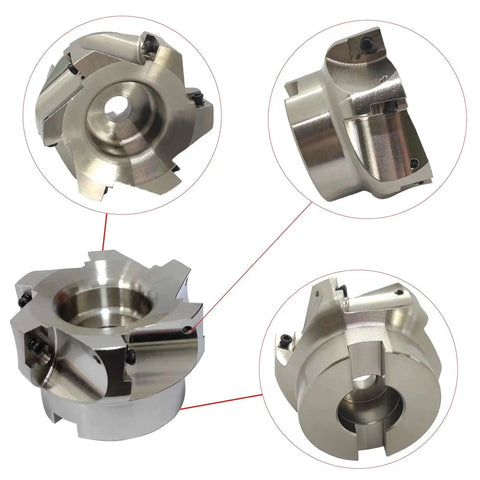 R8 Shell Mill Set With 100 Mm Face End Milling Cutter And 32 Mm Bore Arbor, 6 Flute, 7/16-20UNF Shank, multiple views