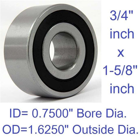 Radial Ball Bearing, Double Sealed, 0.7500" Bore Dia., 1.6250" Outside Dia. - VXB Ball Bearings