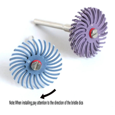 Close-up of 42 Pcs 1 Inch Radial Bristle Disc Kit With 3mm Shank For Rotary Tools Deburring Cleaning Finishing Polishing Jewelry Wood Metal