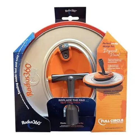 Radius360 Round Sanding Tool With Interchangeable Center Hub 9 Inch in retail packaging