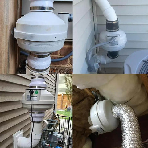 4 Inch Radon Mitigation Fan Installation Kit MIDCVFRUN with Inline Centrifugal Radon Fan, Rubber Couplers, and Air Pressure Indicator