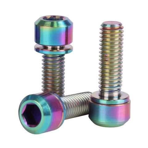 ✝️ UHDFBDHF Titanium Bolt Hex Screw M5x16 18 20mm Stigma Chamfer Head Bolt with Washer for Bicycle Stem Parts Pack of 6 Rainbow