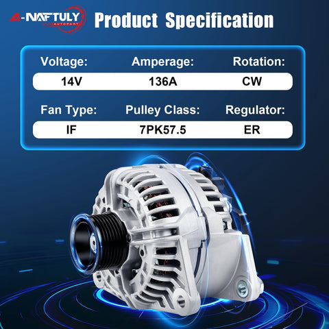 Alternator Replacement For Ram 1500 2500 3500 And Durango 2004 V8 5.7L 136Amp 12V CW 7-Groove Pulley ER IF