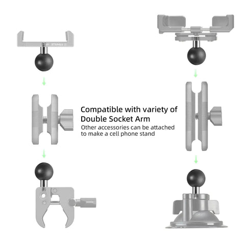 Diagram of Two Pack Ball Mount Adapters With One Inch Rubber And Stainless Steel Ball And One Quarter Twenty Threaded Post For RAM Mounts B Size.