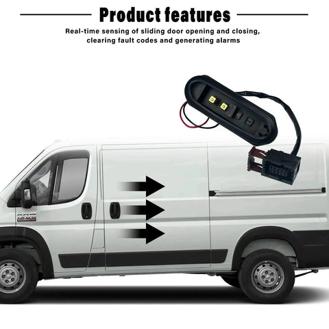 Sliding Door Connector Plate Wiring Kit For 2014 2021 Ram ProMaster 1500 2500 3500 Sliding Door Central Lock Contact Sensor Replacement 68210573AA Easy Install With Prewired Harness displayed next to Ram ProMaster van.