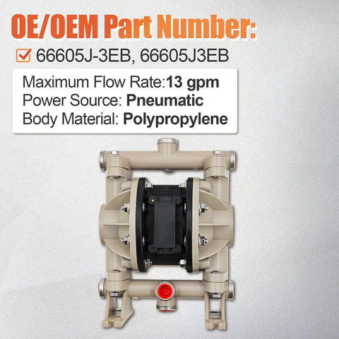 Raodelupe 66605J-3EB 1/2 Inch Plastic Diaphragm Pump for Ingersoll Rand ARO Compressor front view, polypropylene body
