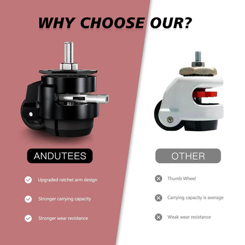 Comparison of heavy-duty Leveling Casters Set Of 4 For Workbenches showcasing upgraded ratchet and traditional thumb wheel