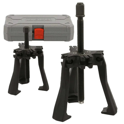 Master Ratcheting Gear Puller Set With 2 Ton And 5 Ton Units, Chrome Moly Steel Yoke Kit, close-up view with storage case