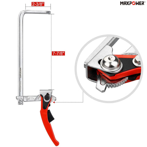 Ratcheting Table Clamp With Quick Release For MFT And Guide Rail Systems, 7 7/8 Inch Capacity, 2 3/8 Inch Throat Depth, close-up view
