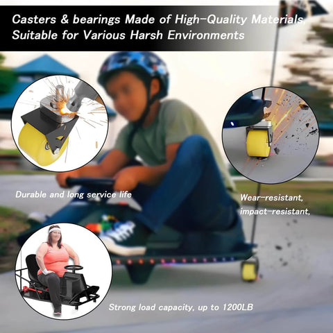 Upgrade Complete Caster Wheels Assembly Fit for Razor Crazy Cart XL DLX, showcasing durability and high load capacity in use