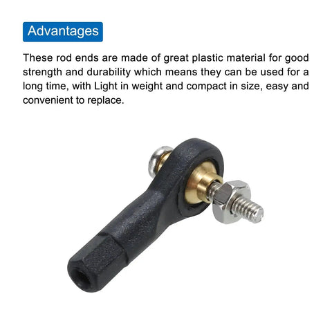 Close-up of RC Model Ball Joint End Head with M2 screw and nut for flexible steering on remote control vehicles, showcasing lightweight plastic construction.