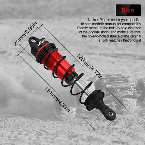Two Pack 110Mm One Eighth Scale RC Car Front Shock Absorbers Set Adjustable Dampers For Off Road RC Trucks Red Black
