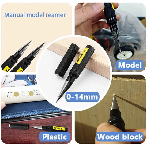 RC Car Hole Opener Reamer Kit 2 Pack 0 to 14mm Expanding Drill Tool With Bevel Design shown in various uses on models and wood
