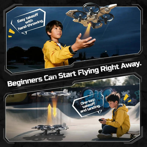Child using HT15 Dual-Mode RC Drone For Kids Air And Land Mini Toy Helicopter Under 100g No License Needed indoors and outdoors.