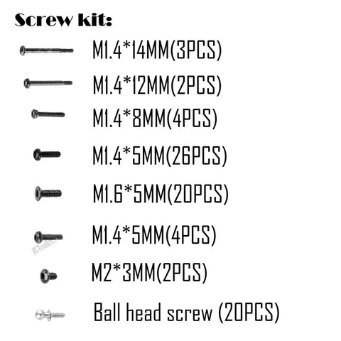 Upgrade Bearings And Screw Kit For 1 24 Micro B 2S 2WD RTR And 1 28 Micro T 2S 2WD RTR displaying assorted screws with sizes listed